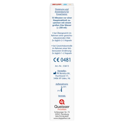 Abbildung der Produktverpackung Doppelherz aktiv Fett-Binder Kapseln Seitenansicht links